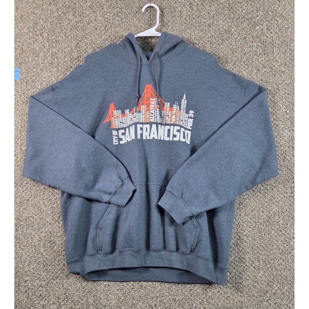 Gildan Hoodie‎ Mens XL Gray San Francisco Graphic Heavy Blend Athletic 0325